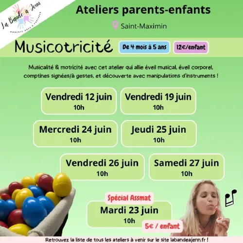 Atelier parent/enfant : Musicotricité -  (enfants 4 mois à 5 ans)