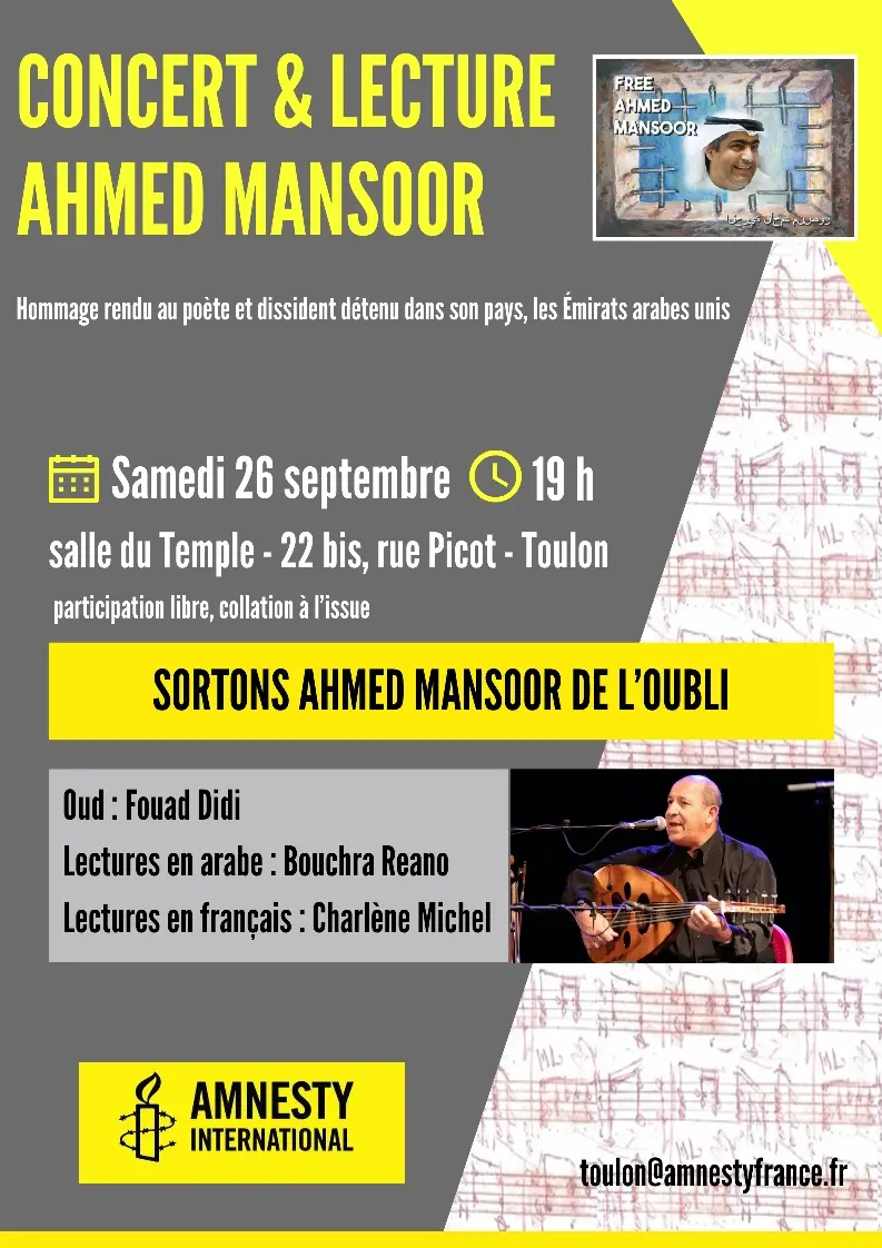 Concert et Lectures Amnesty International pour Ahmed Mansoor