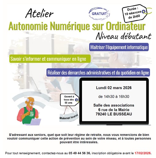 MSA : Ateliers "Autonomie Numérique sur ordinateur"
