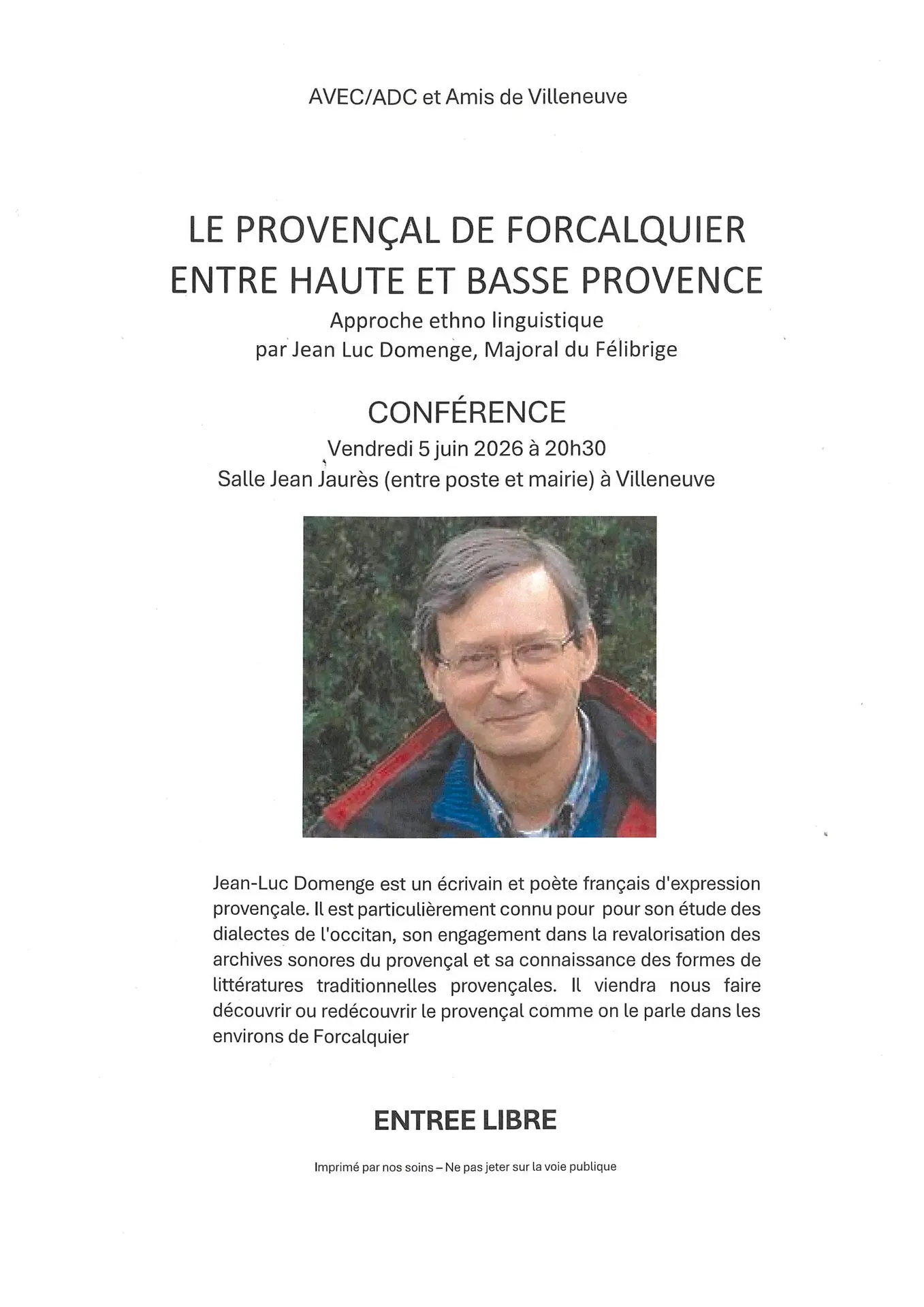 Conférence "Le provençal de Forcalquier entre Haute et et Basse Provence"