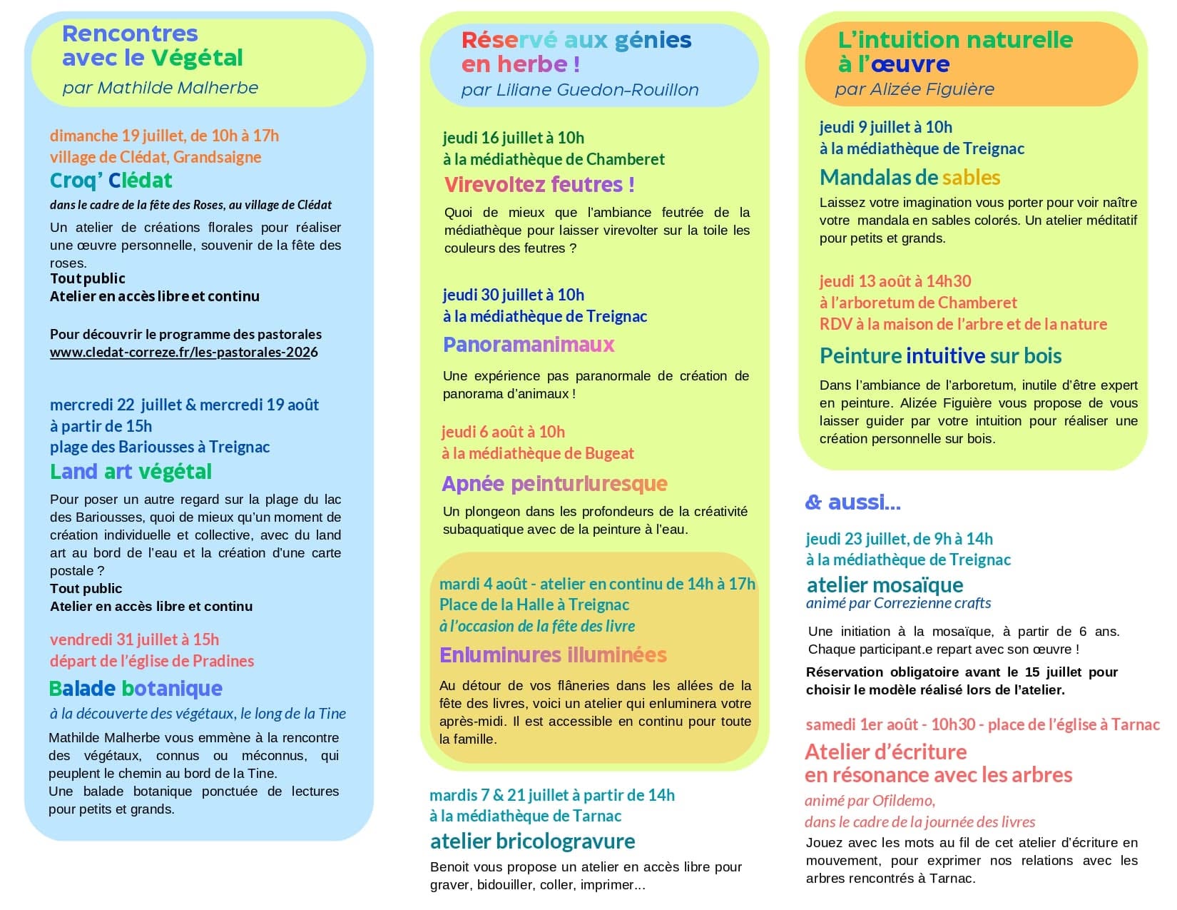 Programme d'été de la Médiathèque Vézère Monédières Millesources