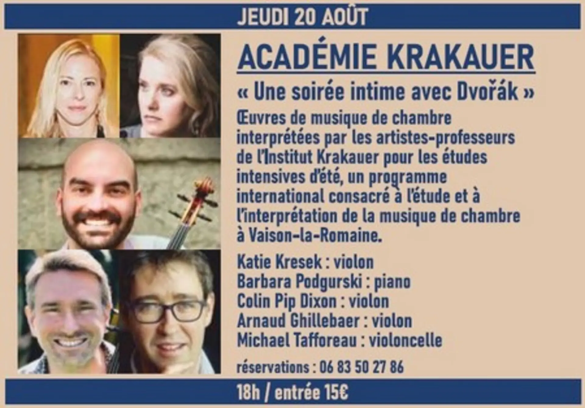 Concert "Une soirée intime avec  Dvorak" par l' Académie Krakauer - Musique dans la Nef