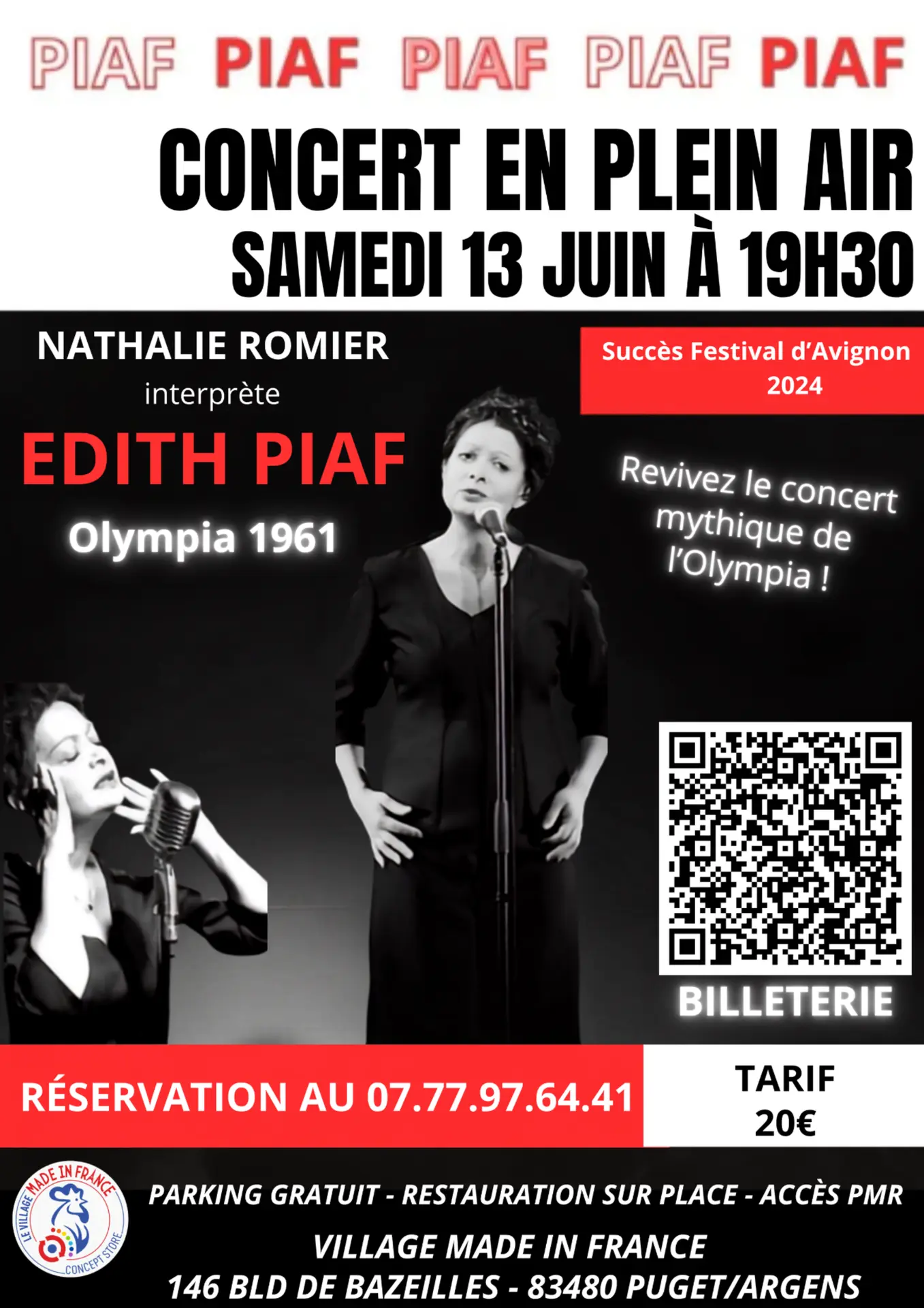 Concert en plein air "Edith Piaf" au Village Made In France