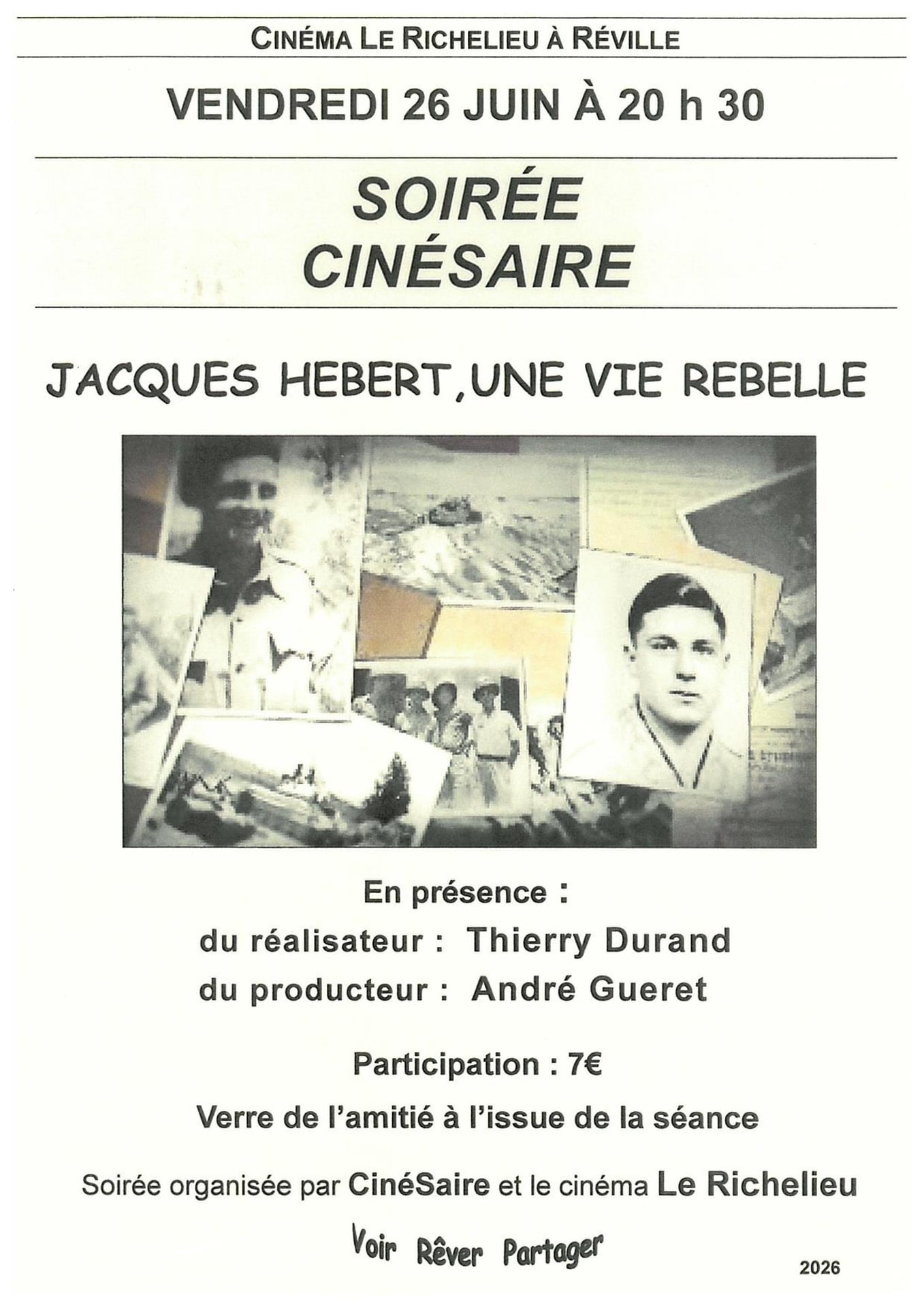 Soirée CinéSaire : Jacques Hébert, une vie rebelle