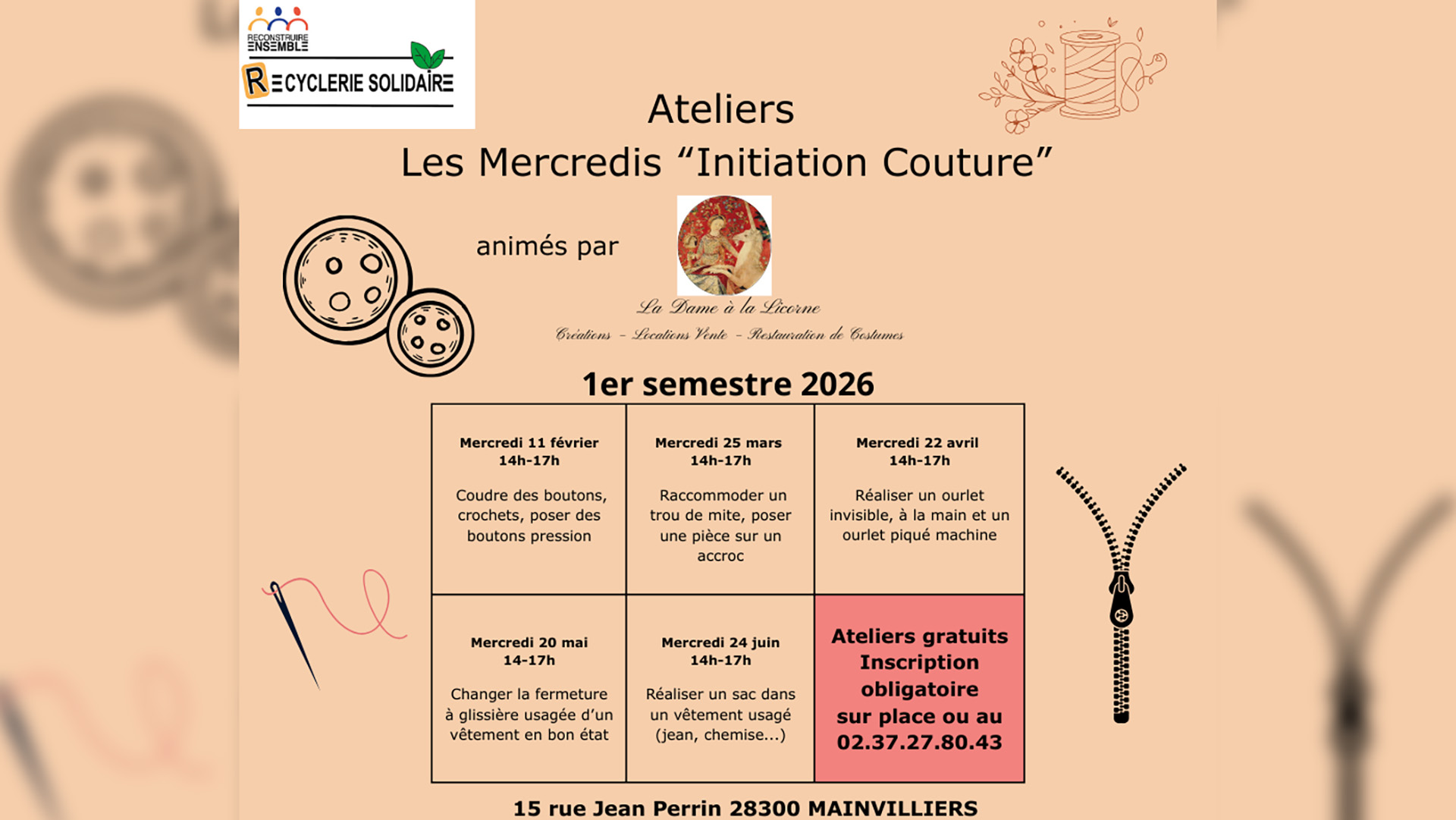 Ateliers : les mercredis "Initiation Couture"