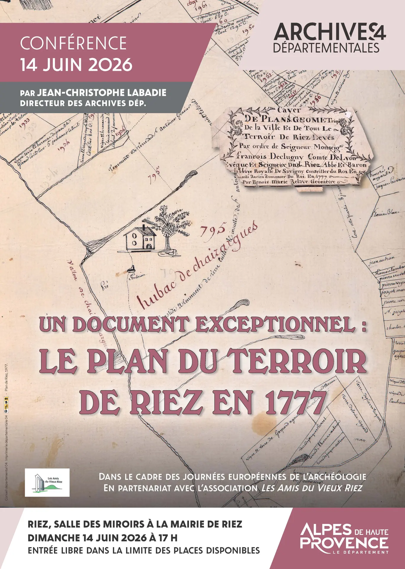 Conférence "Un document exceptionnel, le plan du terroir de Riez en 1777"