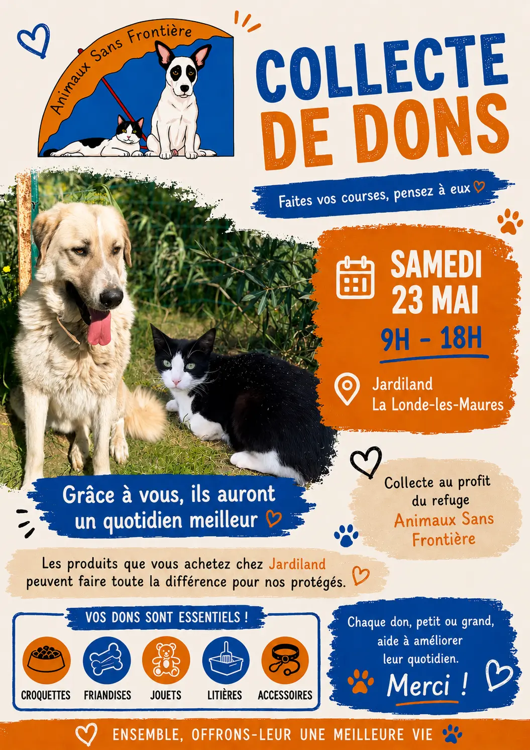 Collecte de dons au profit du refuge Animaux sans Frontière