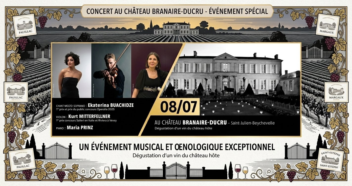 Les Estivales de Musique en Médoc au Château Branaire-Ducru : une Soirée Flamboyante Chant, Violon & Piano