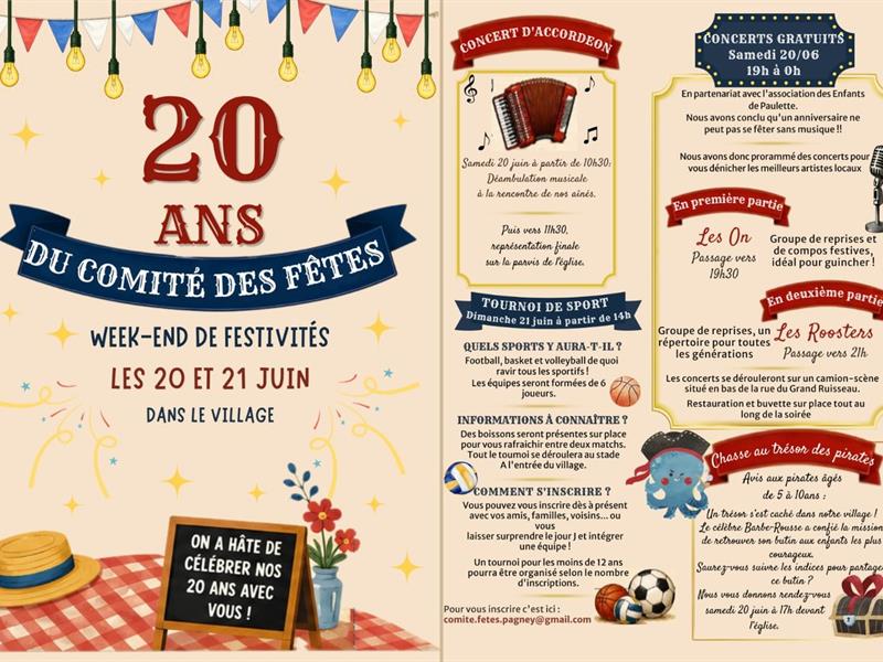 Week-end festivités - 20 ans du comité des fêtes - Pagney-derrière-Barine