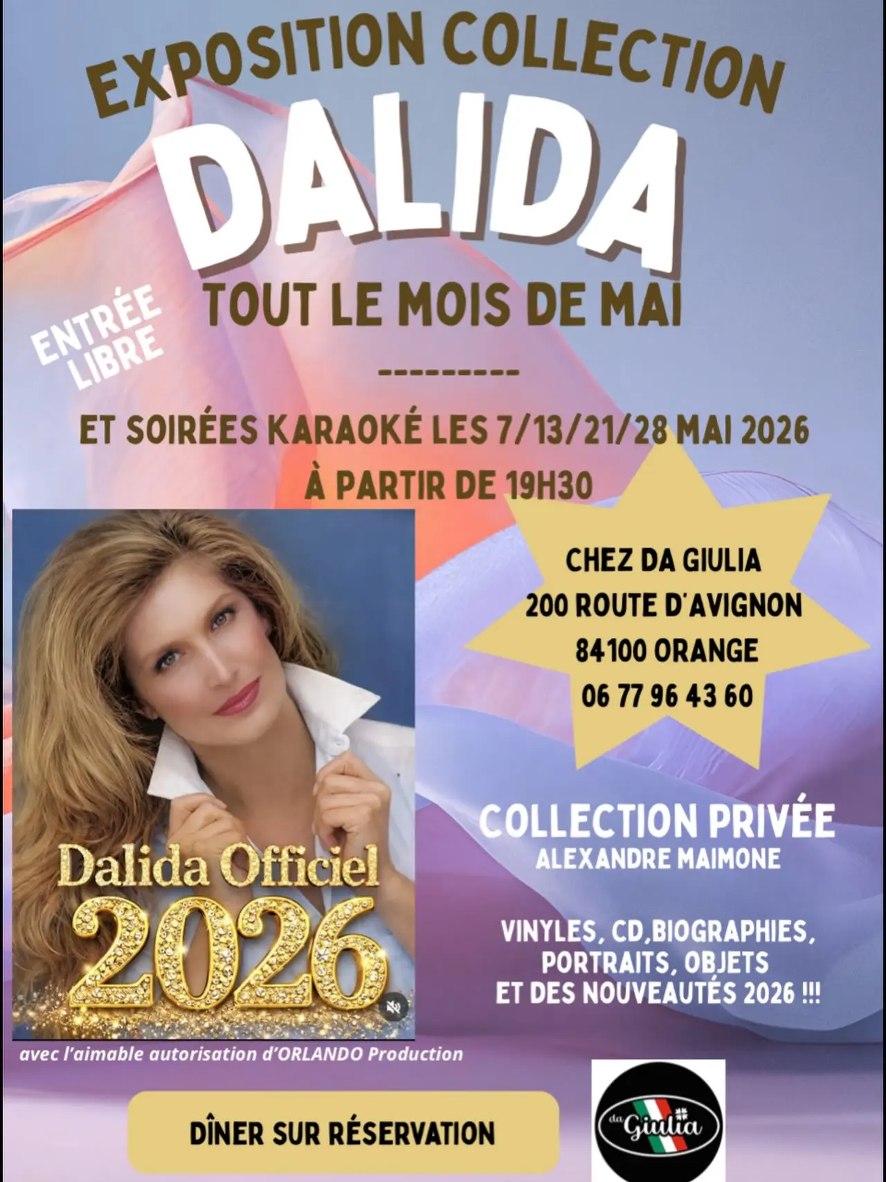 Exposition Dalida - Soirées karaoké - Restaurant Da Giulia