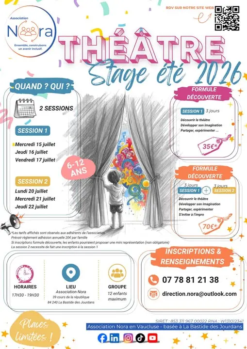 Théâtre stage été 2026 à La Bastide des Joudans