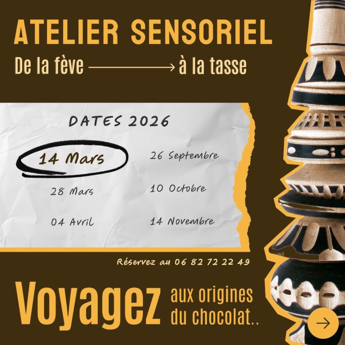 Atelier sensoriel ' Chocolat maya, de la fève à la tasse '-Bligny sur Ouche