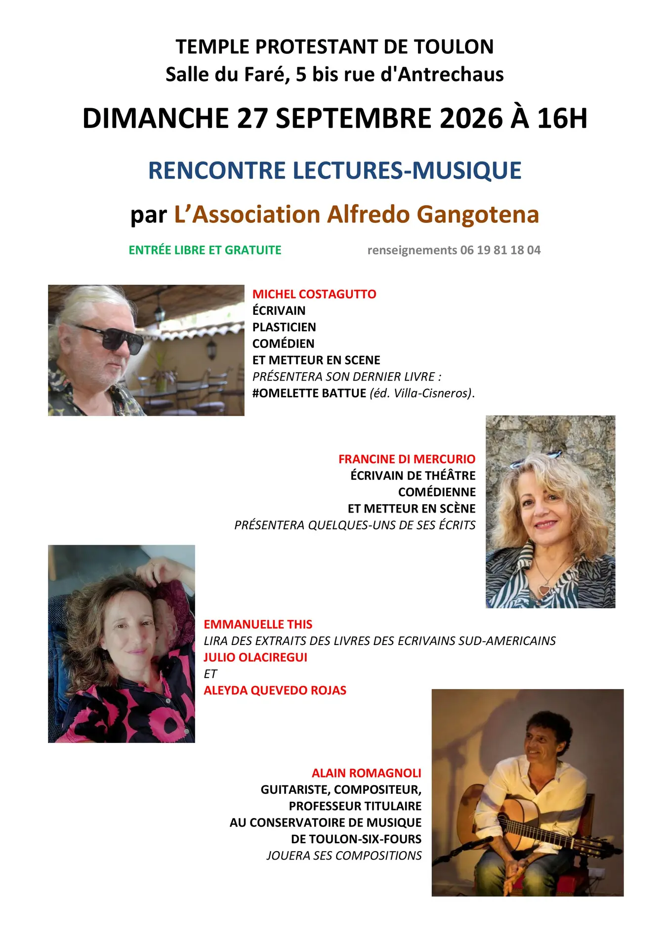 Rencontre lectures - musique - association Alfredo Gangotena