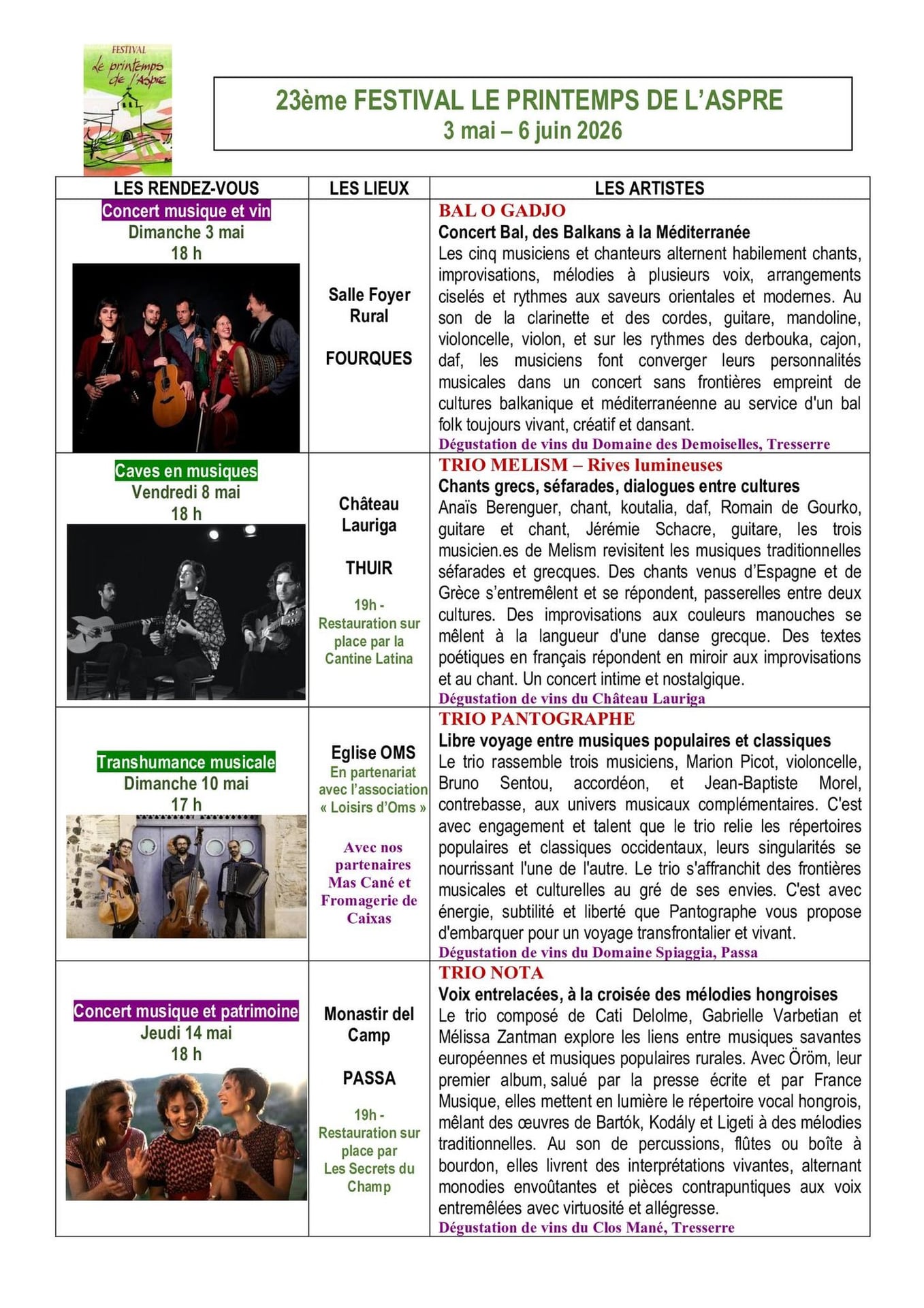 23ÈME FESTIVAL LE PRINTEMPS DE L'ASPRE : "TRIO MELISM - RIVES LUMINEUSES"