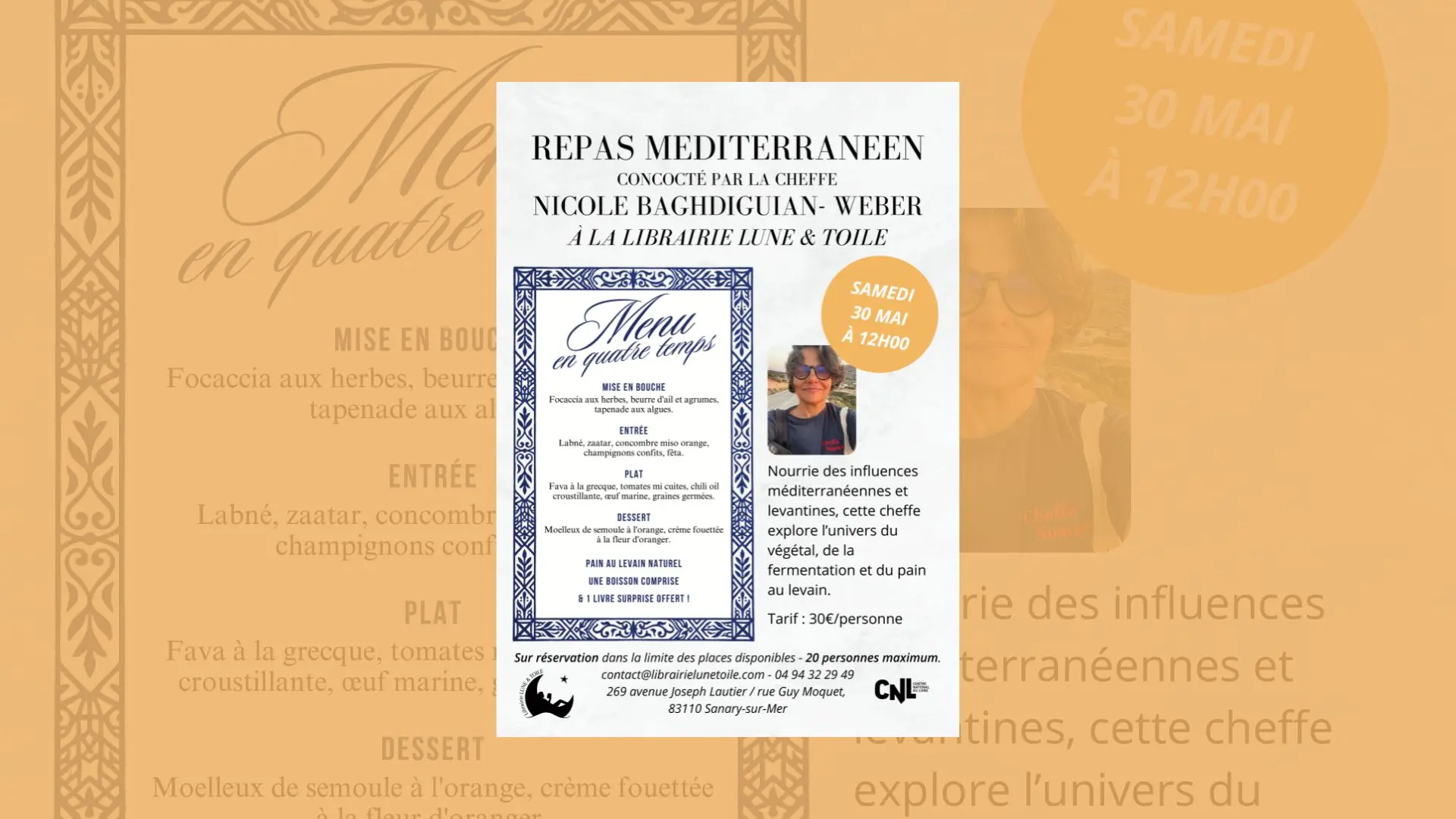 Repas méditerranéen concocté par la cheffe Nicole Baghdiguian - Weber