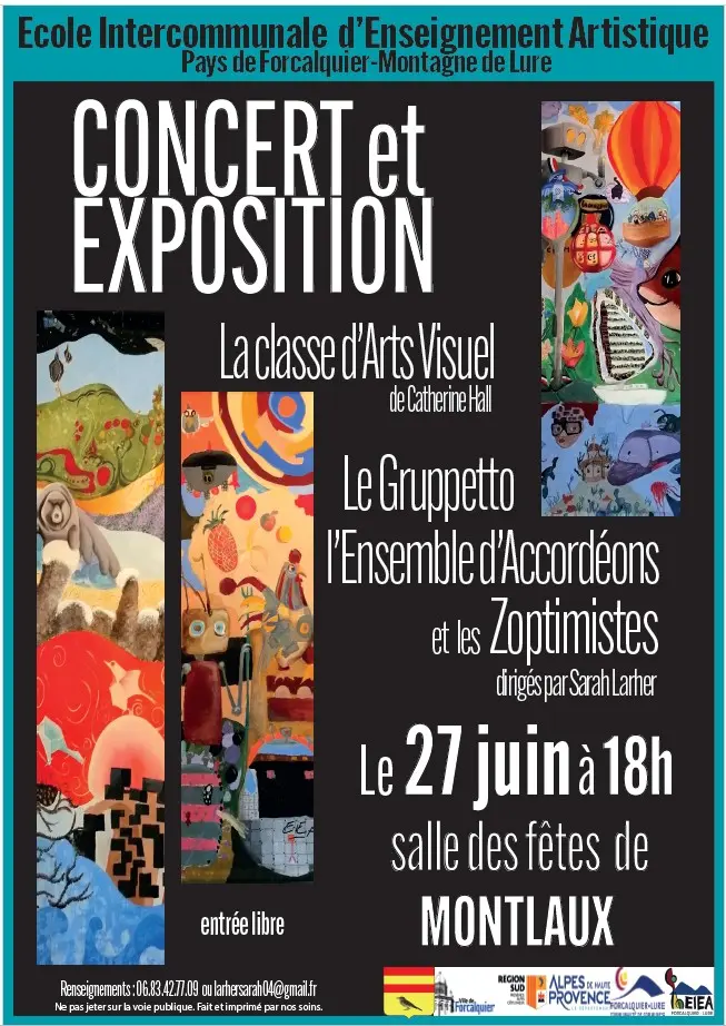 Concert d'accordéons et exposition de la classe d'arts visuels ecole d'enseignements d'artistes  Montlaux