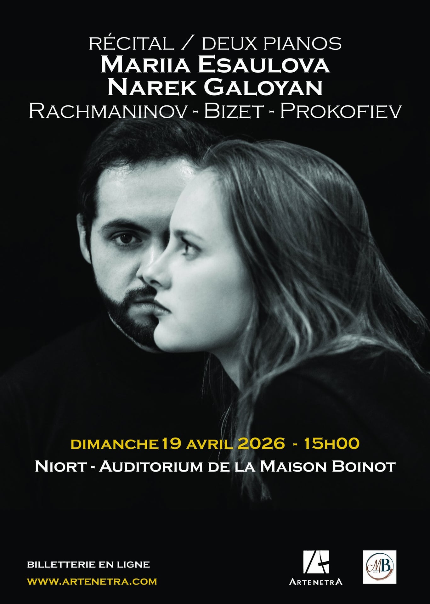 Concert à 2 pianos Mariia Esaulova et Narek Galoyan à Niort