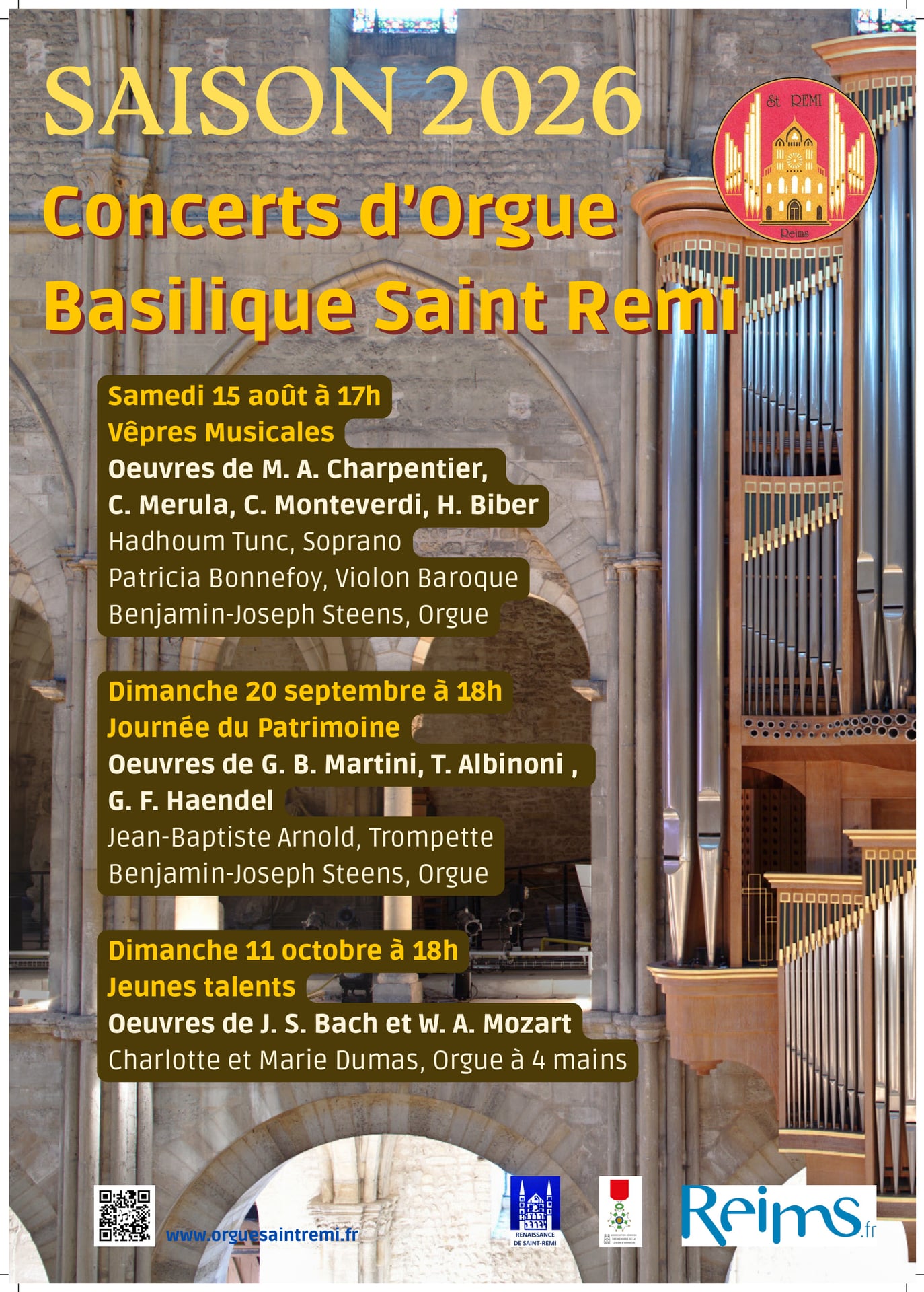 Saison 2026 - Concerts d'orgue en la Basilique Saint Remi de Reims