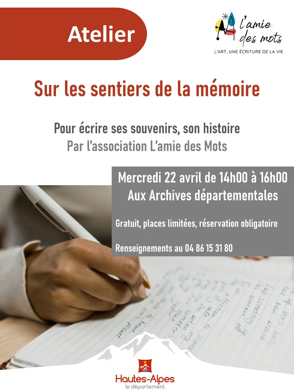 Atelier Écriture Sur les sentiers de la mémoire par l’association L’Amie des Mots