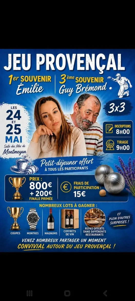Souvenir Emilie et Guy Brémond : jeu provençal 3x3