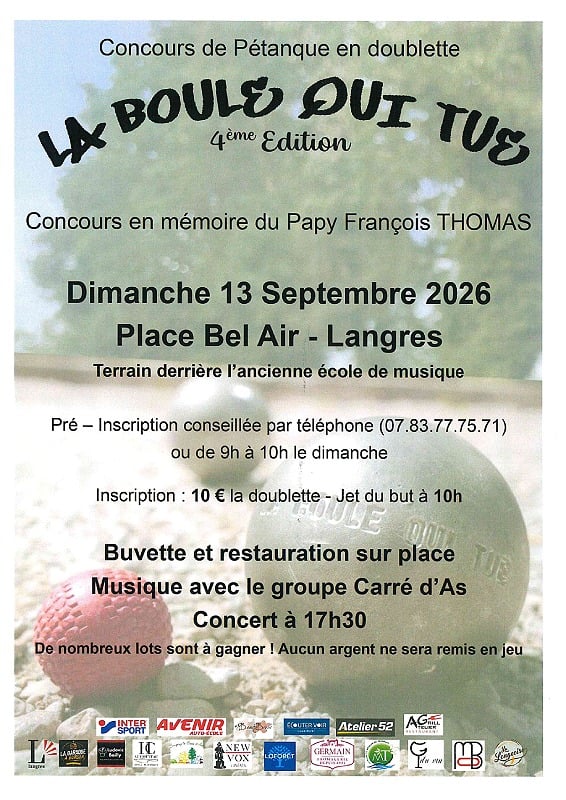 Concours de Pétanque en doublette - La Boule qui tue