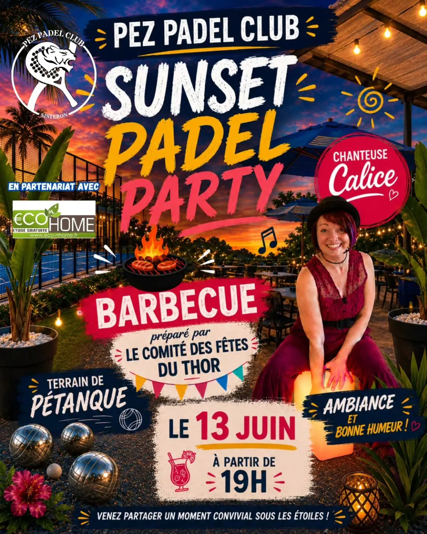 Sunset padel party : soirée barbecue et musique live