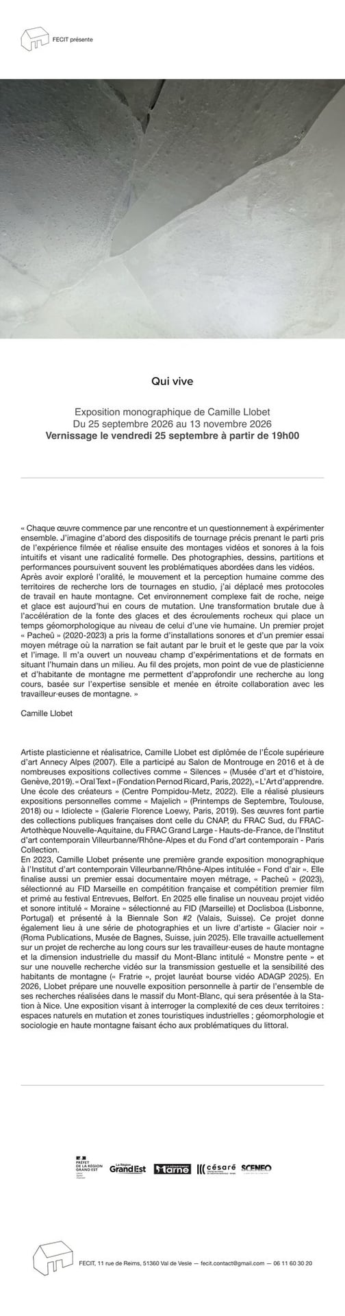 Exposition monographie de Camille Llobet « Qui vive »