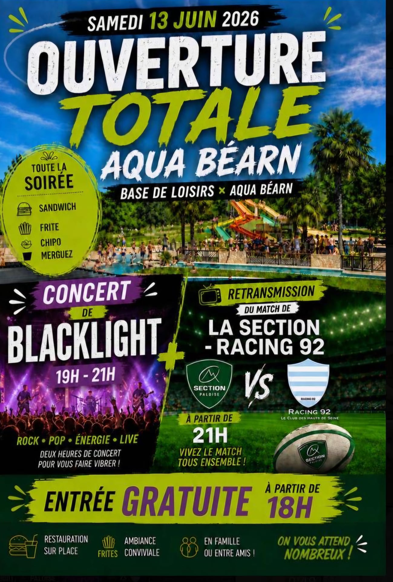 Ouverture totale Aqua Bearn : Soirée concert/rugby
