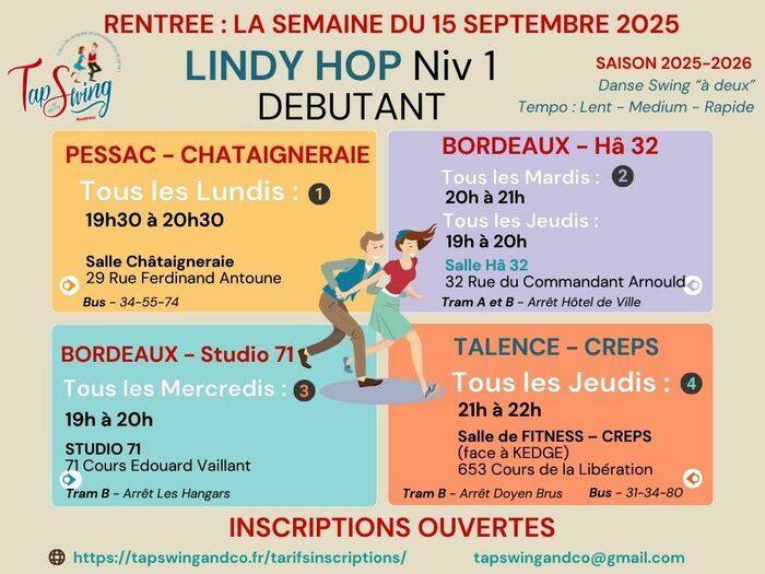 Rentrée des cours de danses swing : LINDY HOP DEBUTANT - Bordeaux - Studio 71