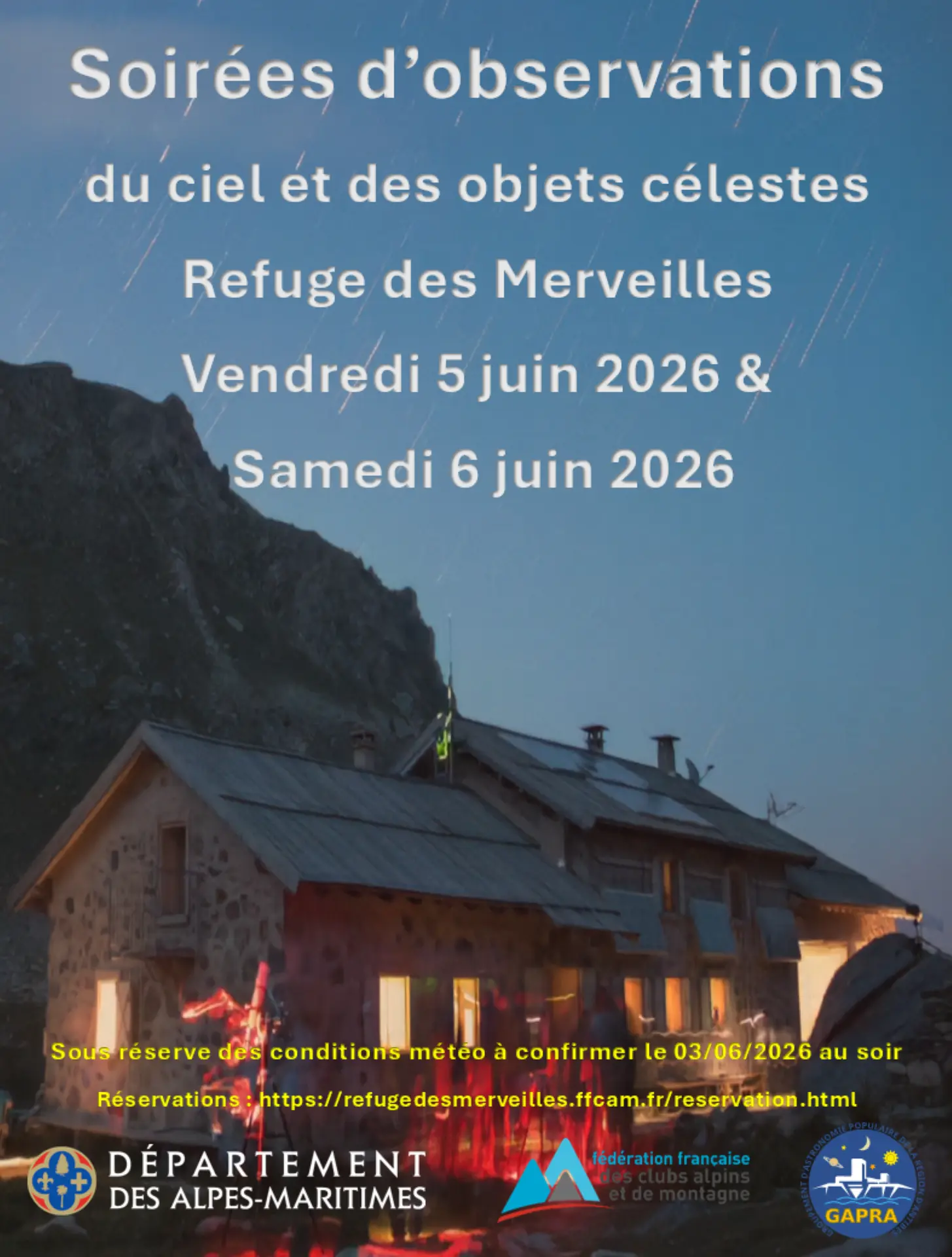 Soirées d'observations du ciel et des objets célestes