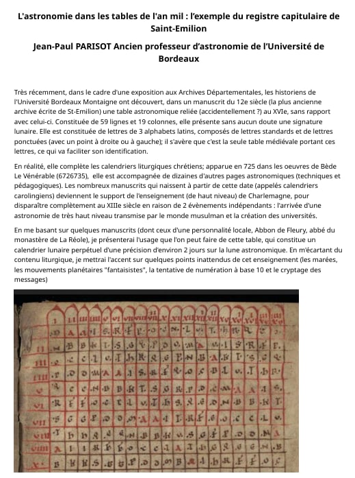 Conférence : L'astronomie dans les tables de l'an mil