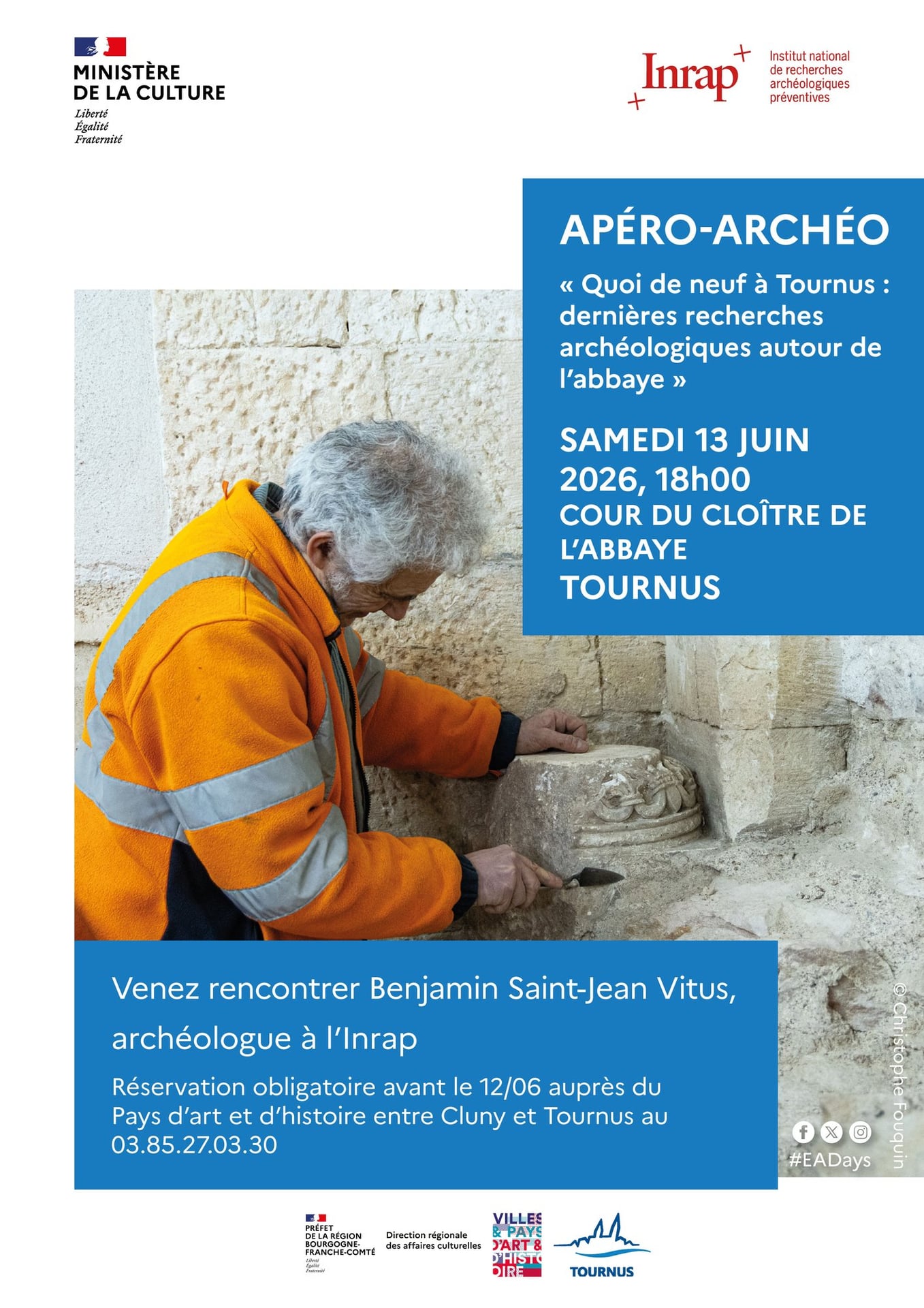 Apéro-archéo "Quoi de neuf à Tournus : dernières recherches archéologiques autour de l'abbaye" avec Benjamin Saint-Jean Vitus, archéologue à l'Inrap
