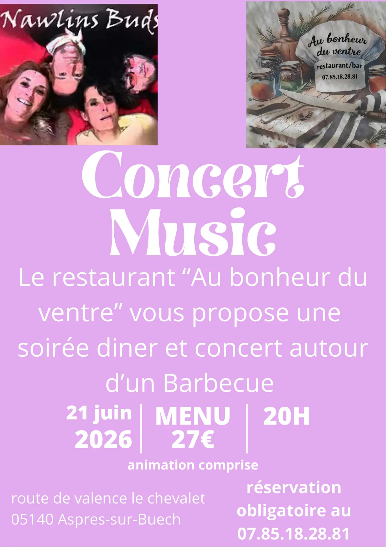 Concert des Nawlins Buds et BBQ au restaurant « Au bonheur du ventre »