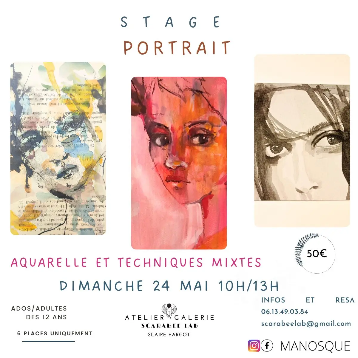 Stage aquarelle et techniques mixtes autour du portrait