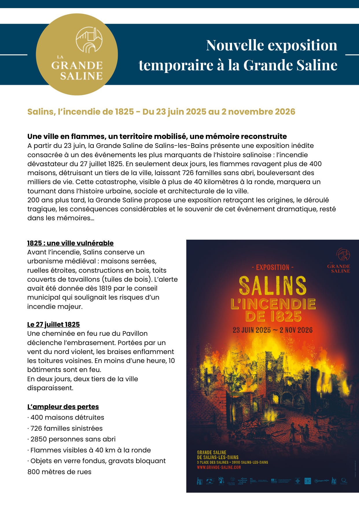 Salins, l'incendie de 1825