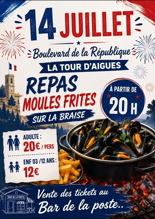 Repas Moules Frites au Bar de la Poste à La Tour d'Aigues