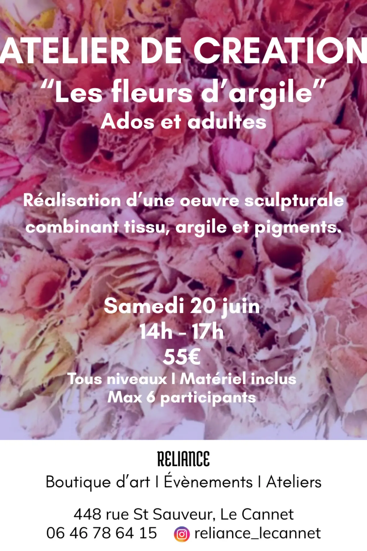 Atelier de création "les fleurs d'argile" par Reliance