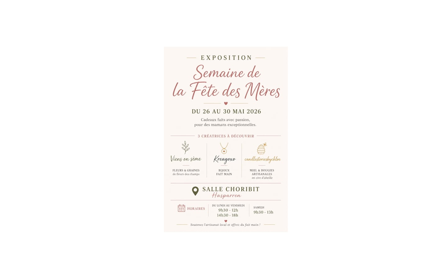 Exposition semaine fête des mères.