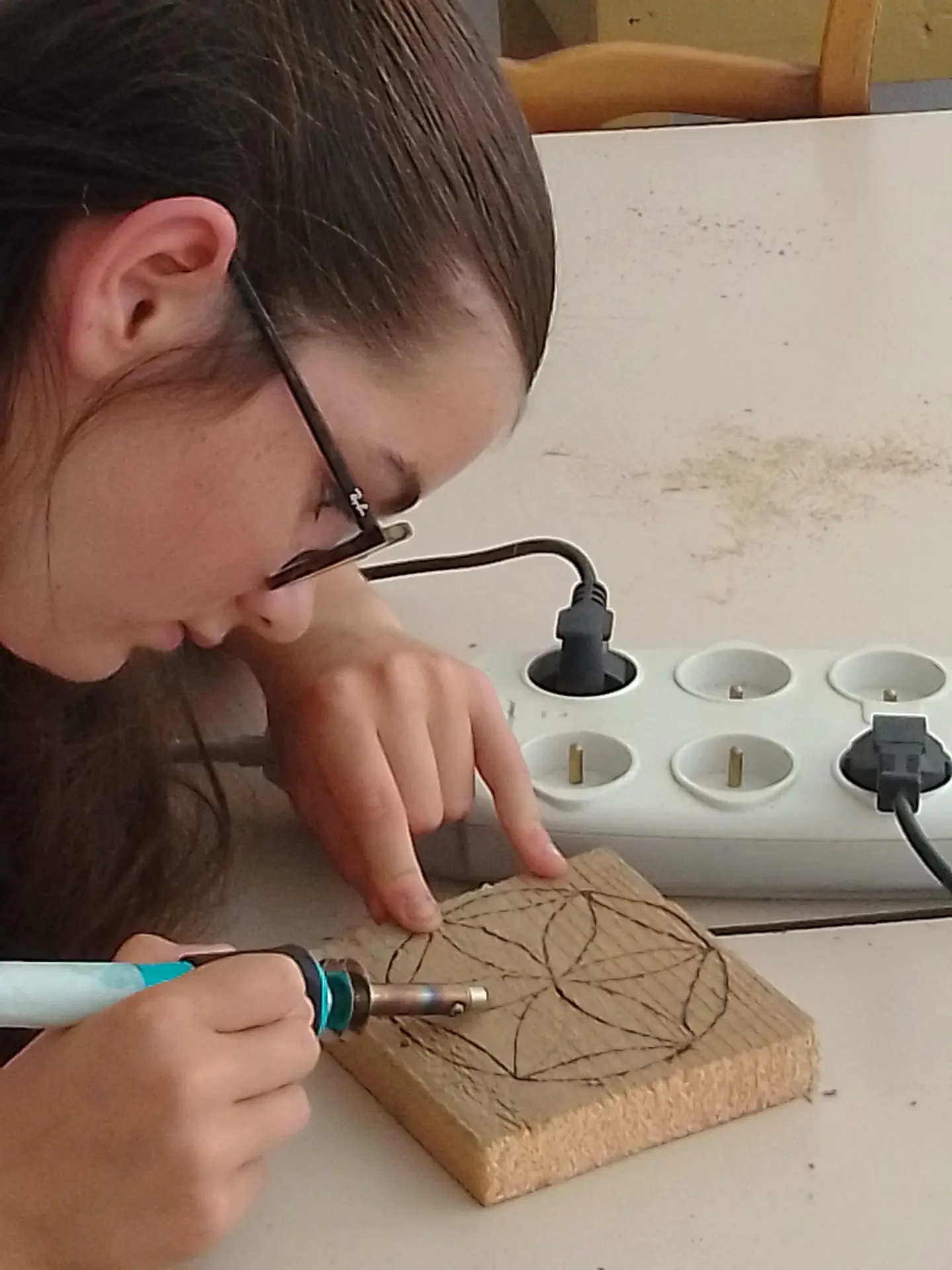 Atelier rosace pyrogravée