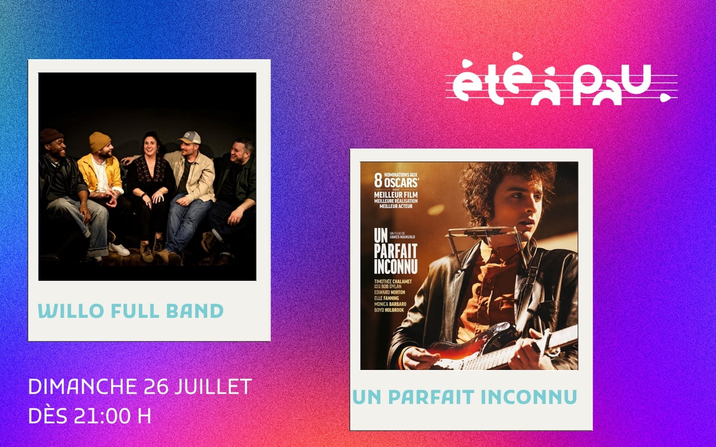 Été à Pau 2026 / Un été au ciné : Willo Full Band (folk) + Un parfait inconnu (VF)