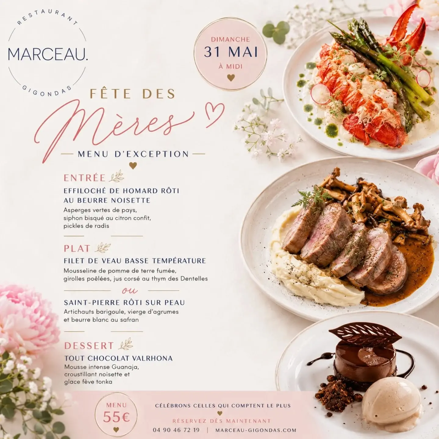 Menu Fête des Mères au Marceau