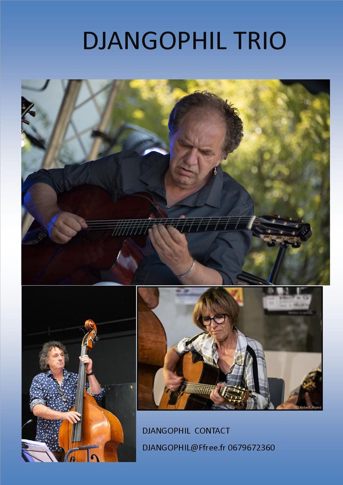 Concert Djangophil en trio à l'Ébénisterie en extérieur devant la salle
