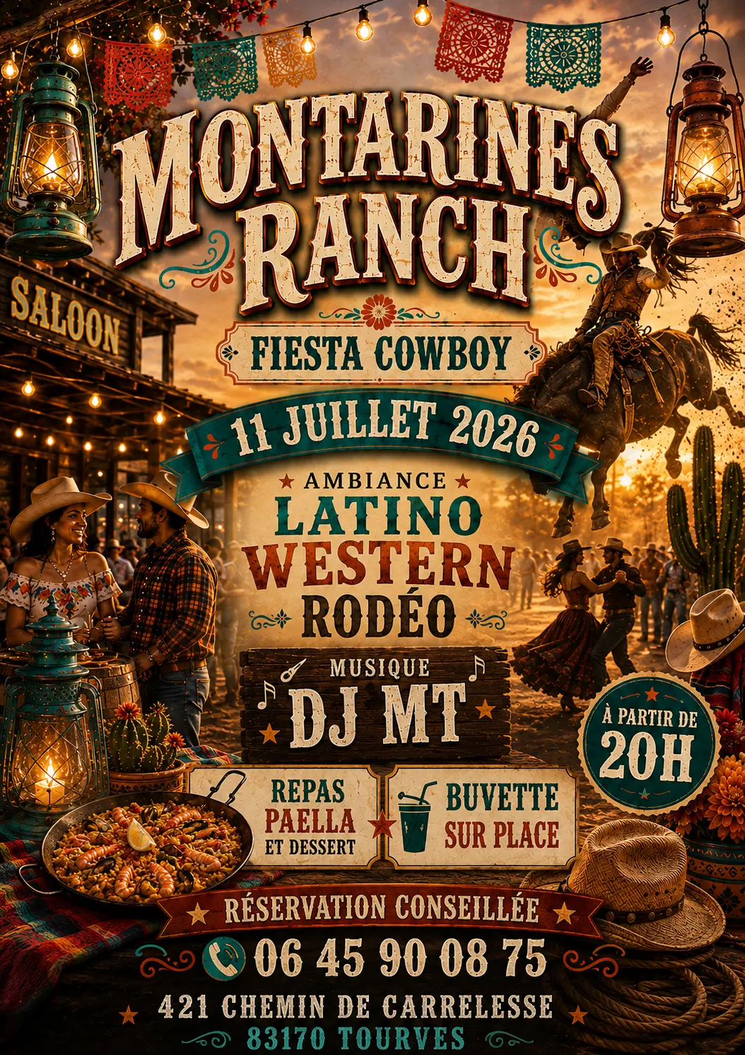 Soirée Fiesta Cowboy Latino Western et repas Paëlla