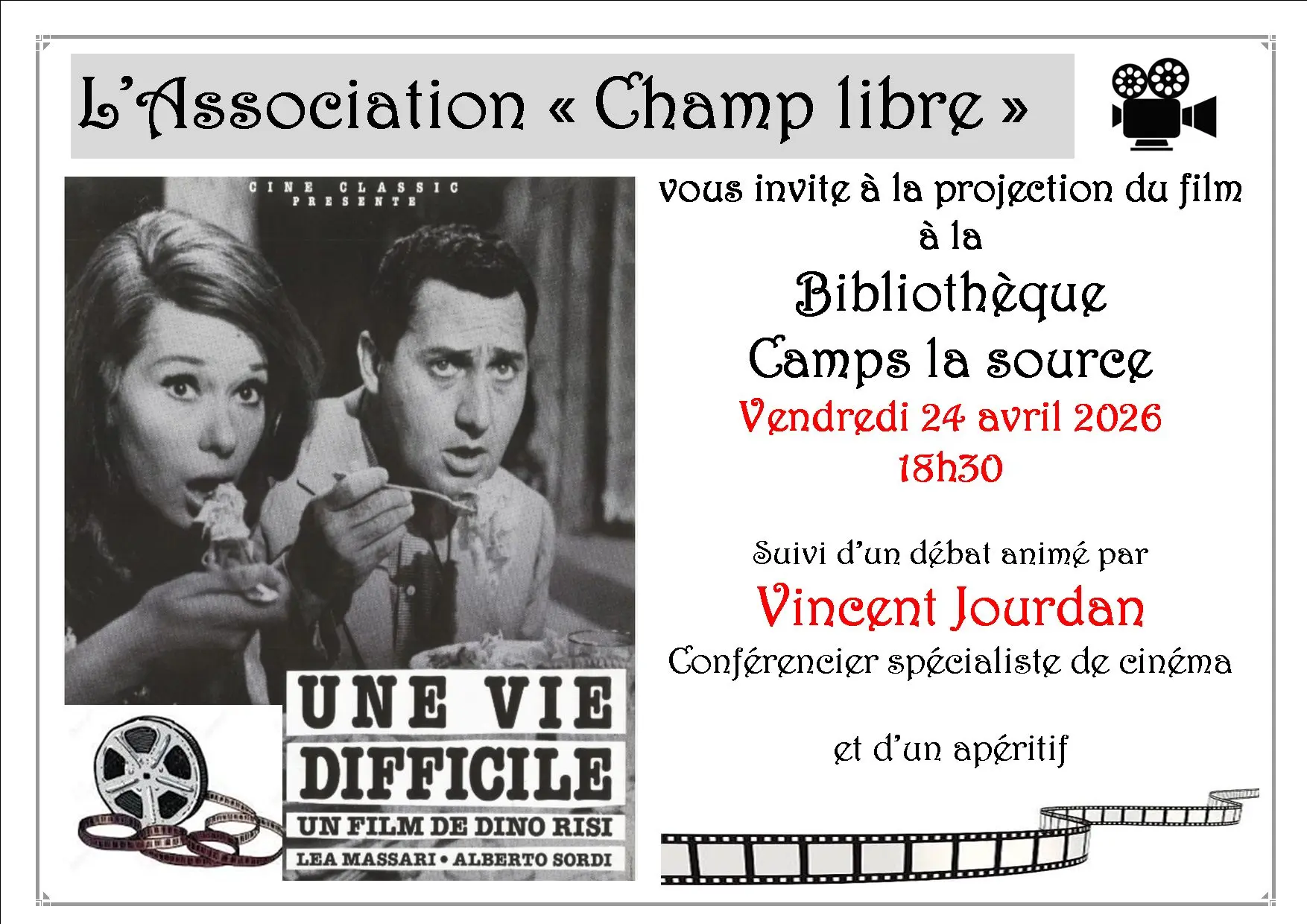 Projection de film : Une vie difficile