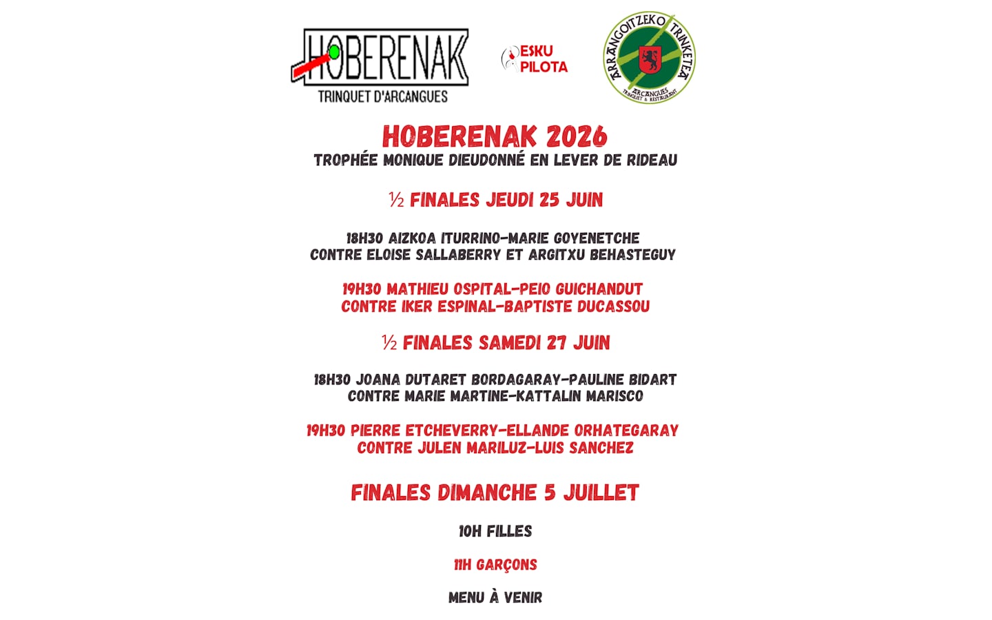 Finales Tournoi Monique Dieudonné et Hoberenak 2026