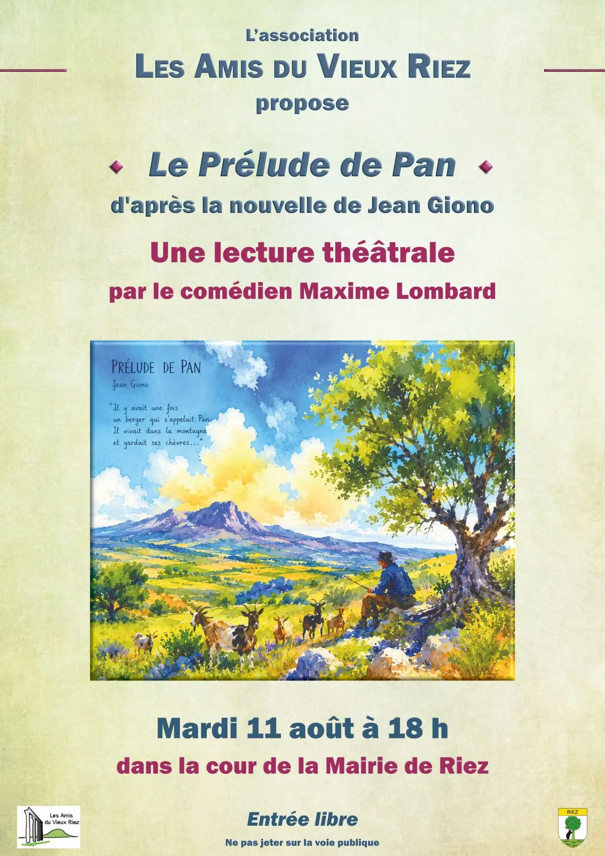 "Le Prélude de Pan" lecture théâtrale par le comédien Maxime Lombard