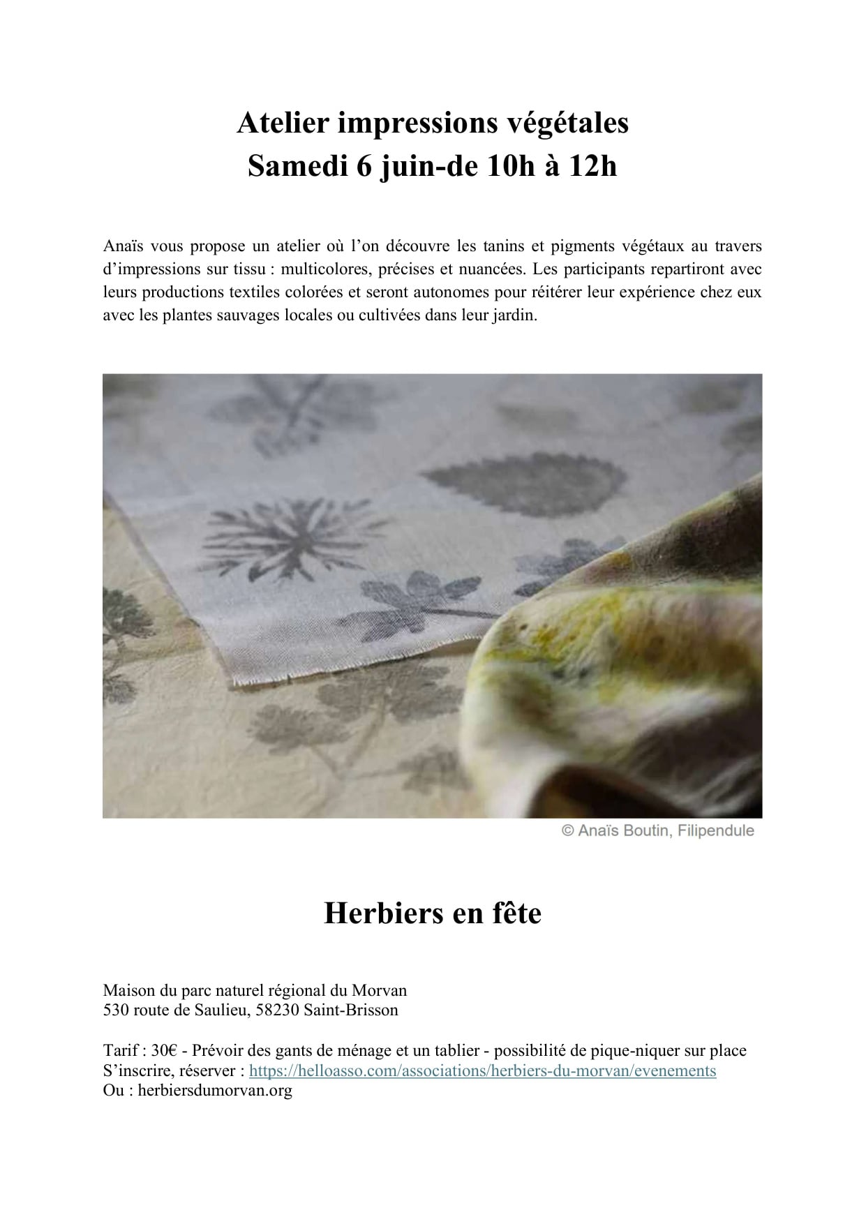 Atelier Impressions végétales