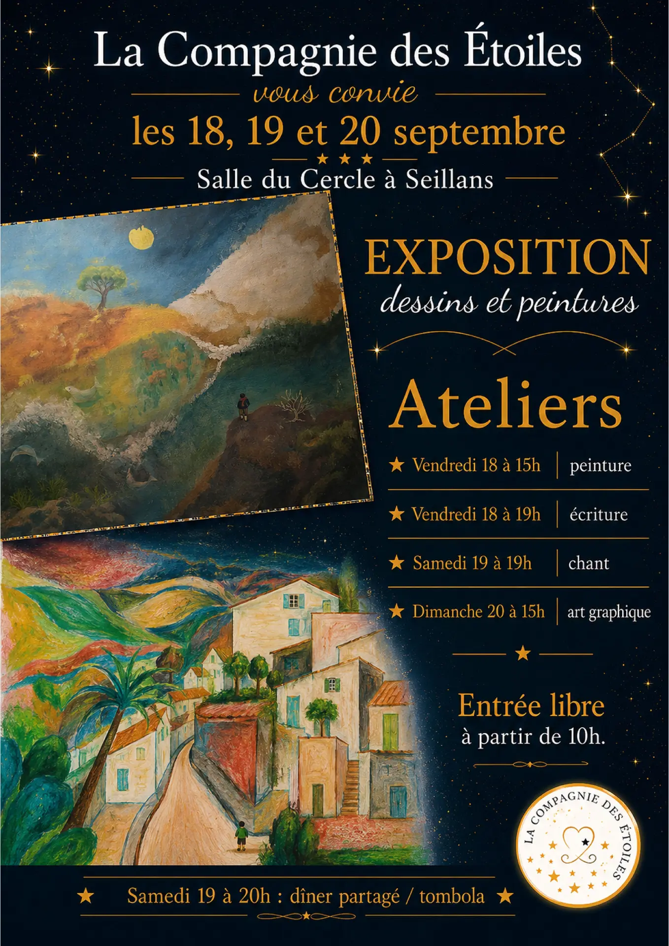 Exposition dessins & peintures, ateliers de la Compagnie des Etoiles