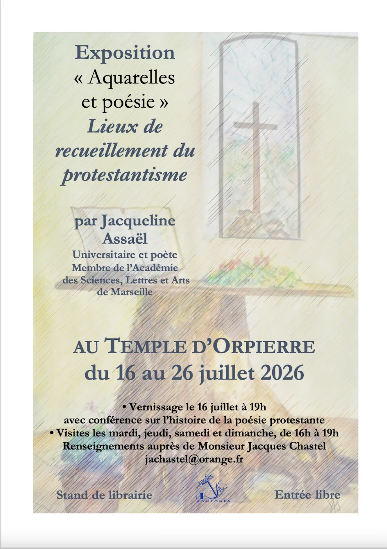 Exposition aquarelles et poésie : "Lieux de recueillement du protestantisme", par Jacqueline Assaël