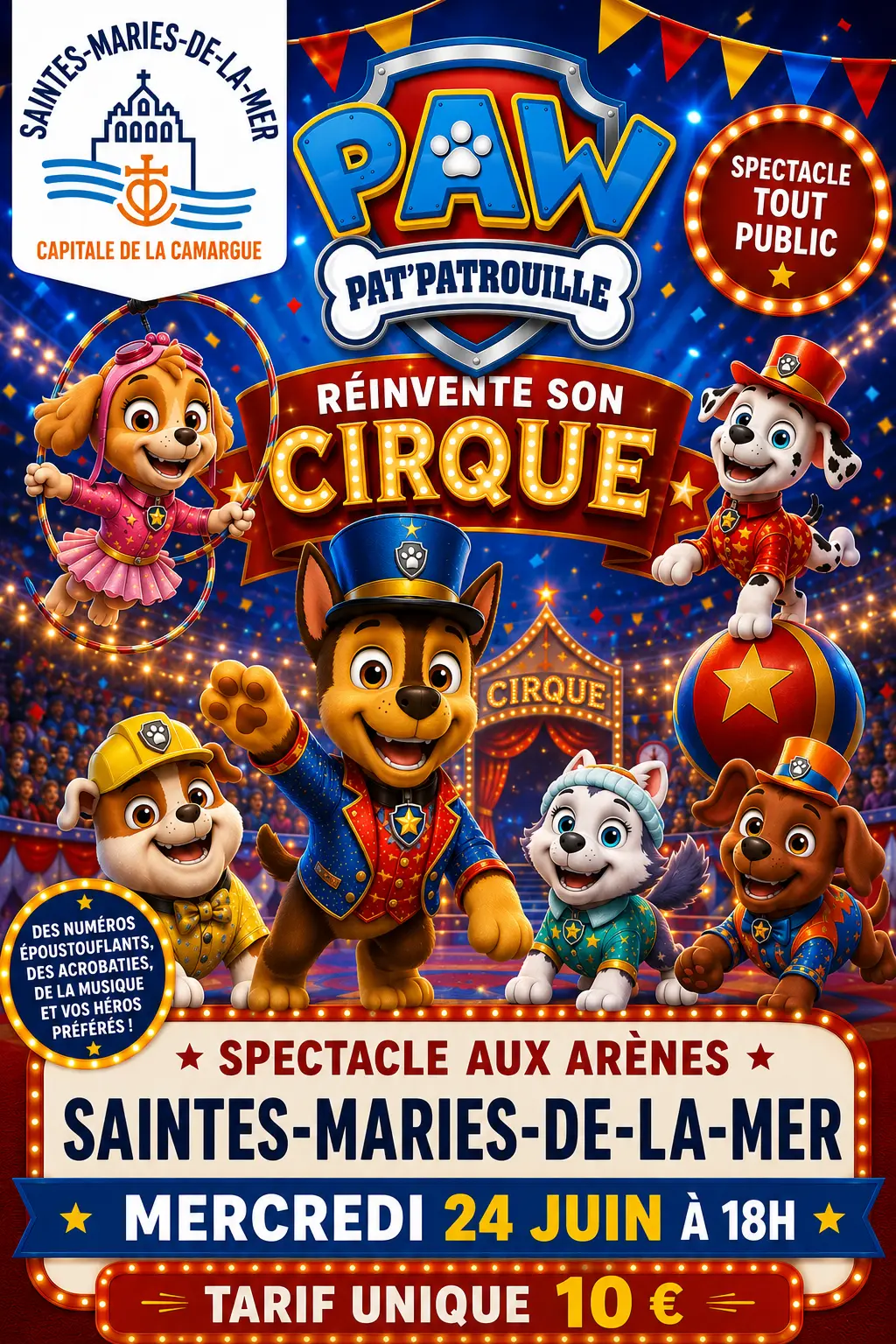 Spectacle aux arènes. " Paw Pat Patrouille réinvente son cirque"
